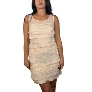 Loft Cream Ruffle Layer Sheath Dress